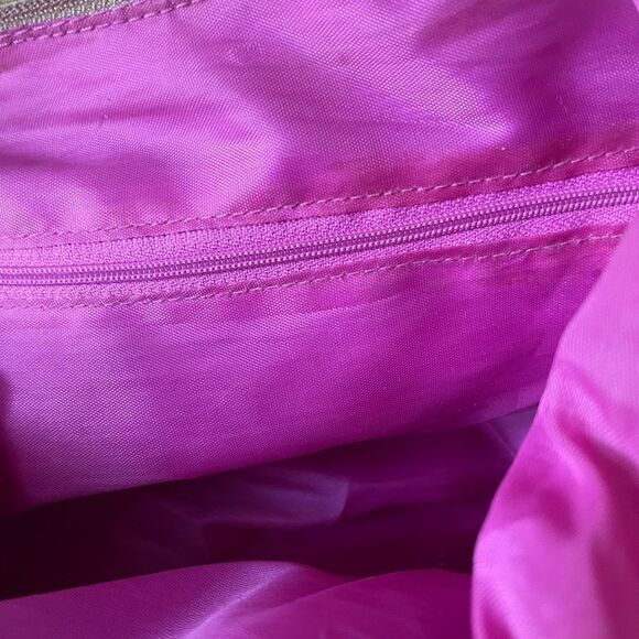 Lily Bloom multi color pastel fabric crossbody bag with tan faux leather trims - Picture 13 of 15